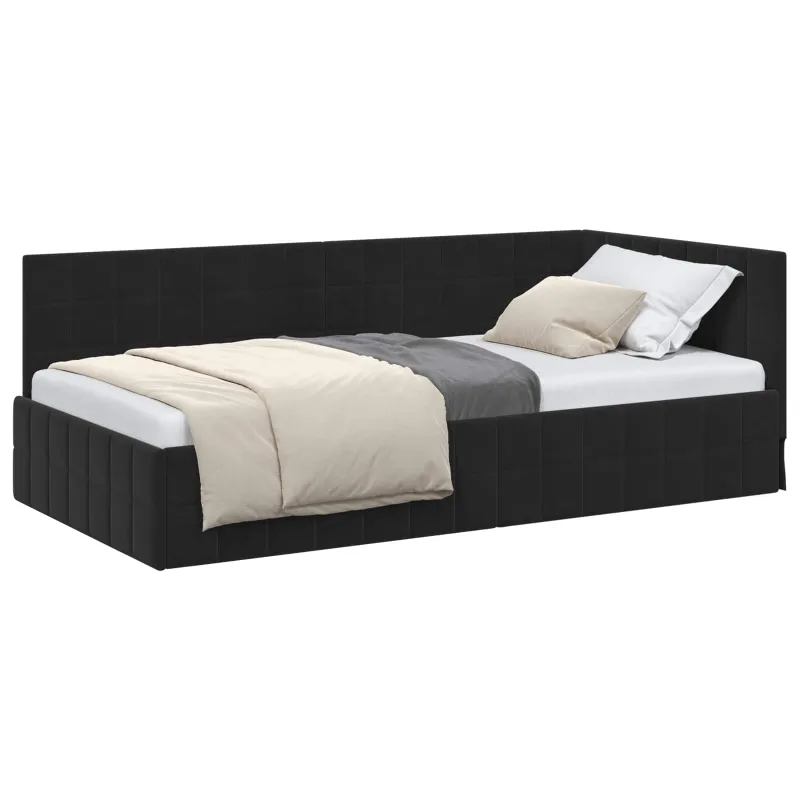 Kampinė lovos konstrukcija Juoda 90 cm x 190 cm Aksomas