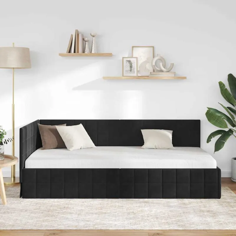 Kampinė lovos konstrukcija Juoda 90 cm x 190 cm Aksomas