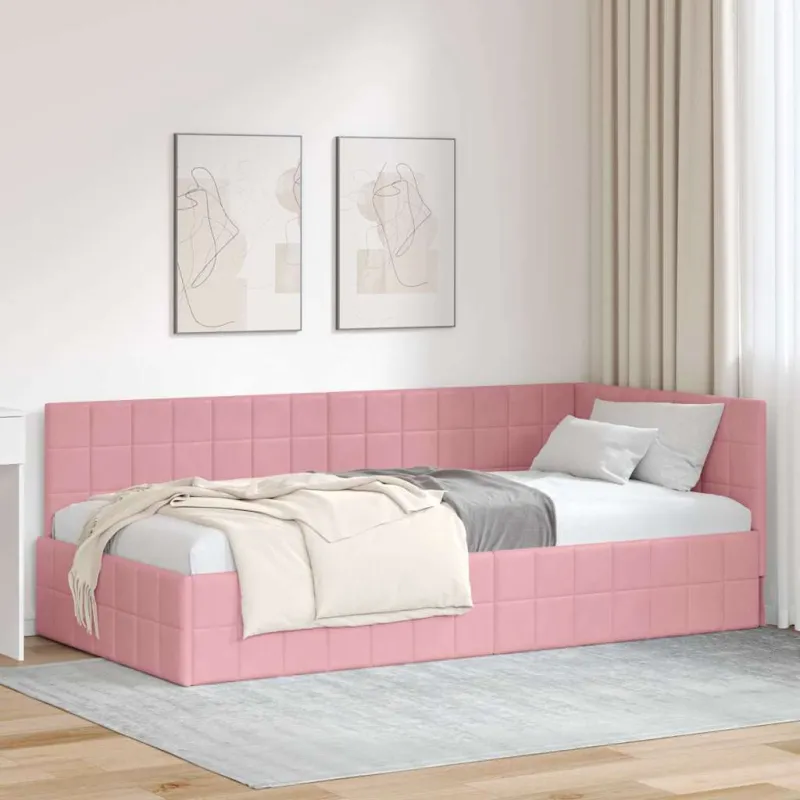 Kampinė lovos konstrukcija Rožinė 90 cm x 200 cm Aksomas