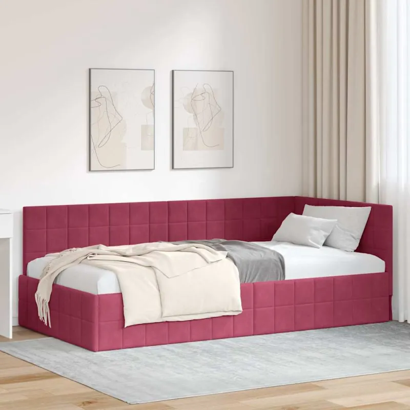 Kampinė lovos konstrukcija Vyno raudona 90 cm x 200 cm Aksomas