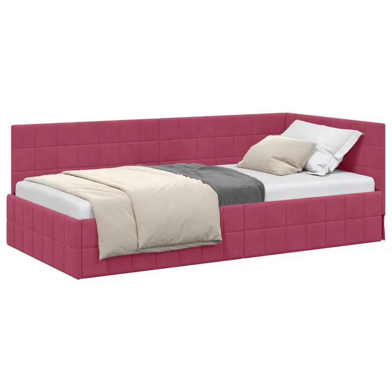 Kampinė lovos konstrukcija Vyno raudona 90 cm x 200 cm Aksomas