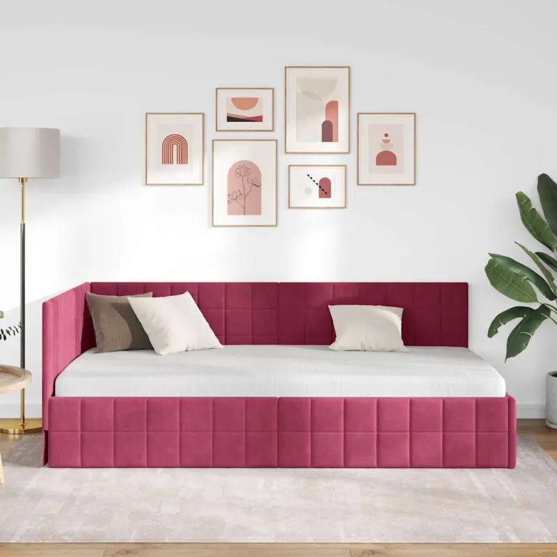Kampinė lovos konstrukcija Vyno raudona 90 cm x 200 cm Aksomas