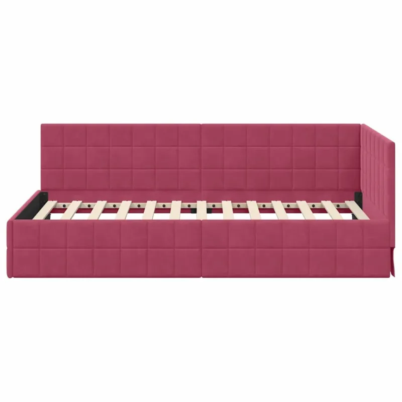 Kampinė lovos konstrukcija Vyno raudona 90 cm x 200 cm Aksomas