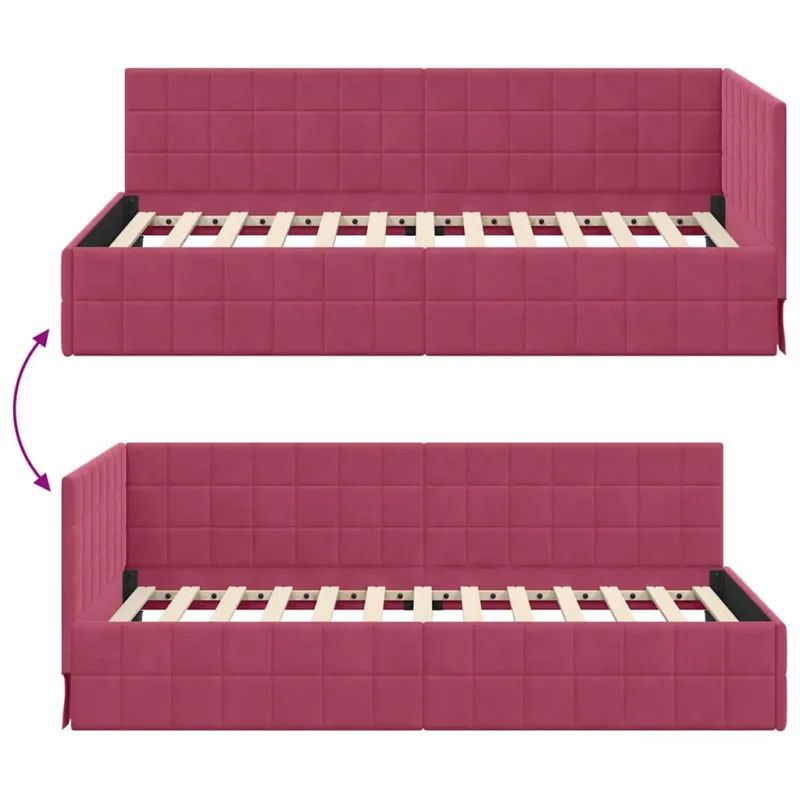 Kampinė lovos konstrukcija Vyno raudona 90 cm x 200 cm Aksomas