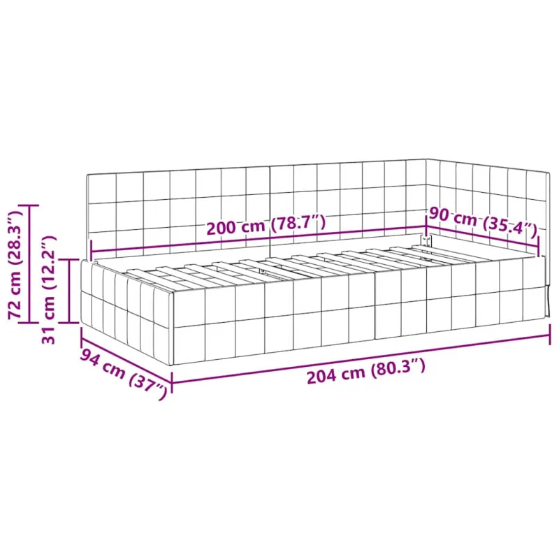 Kampinė lovos konstrukcija Kreminė 90 cm x 200 cm Aksomas