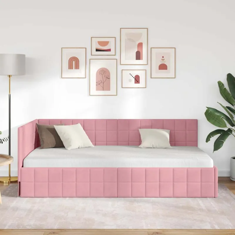 Kampinė lovos konstrukcija Rožinė 100 cm x 200 cm Aksomas