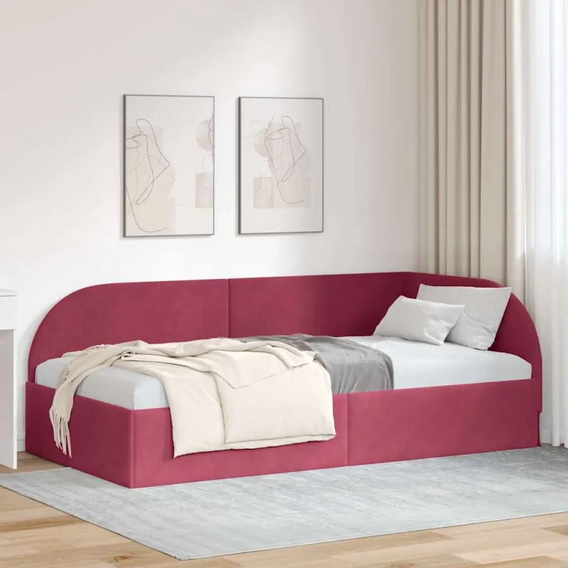 Kampinė lovos konstrukcija Vyno raudona 90 cm x 200 cm Aksomas