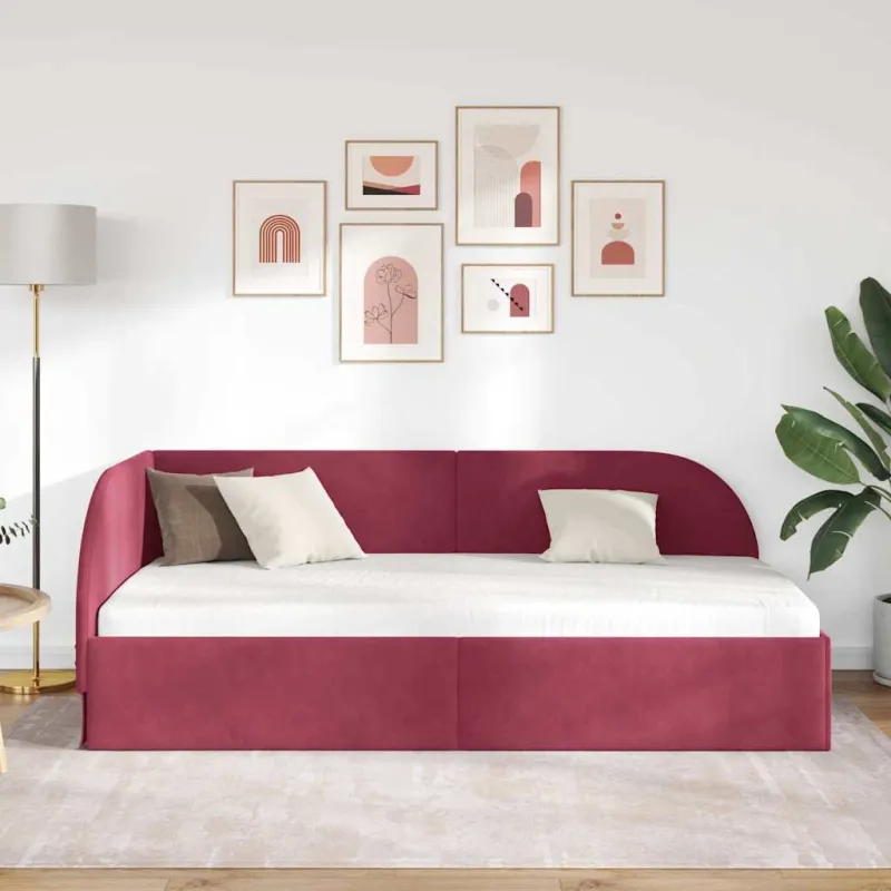Kampinė lovos konstrukcija Vyno raudona 90 cm x 200 cm Aksomas