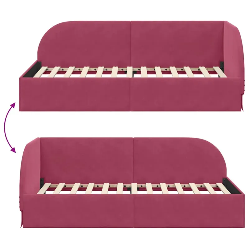 Kampinė lovos konstrukcija Vyno raudona 90 cm x 200 cm Aksomas