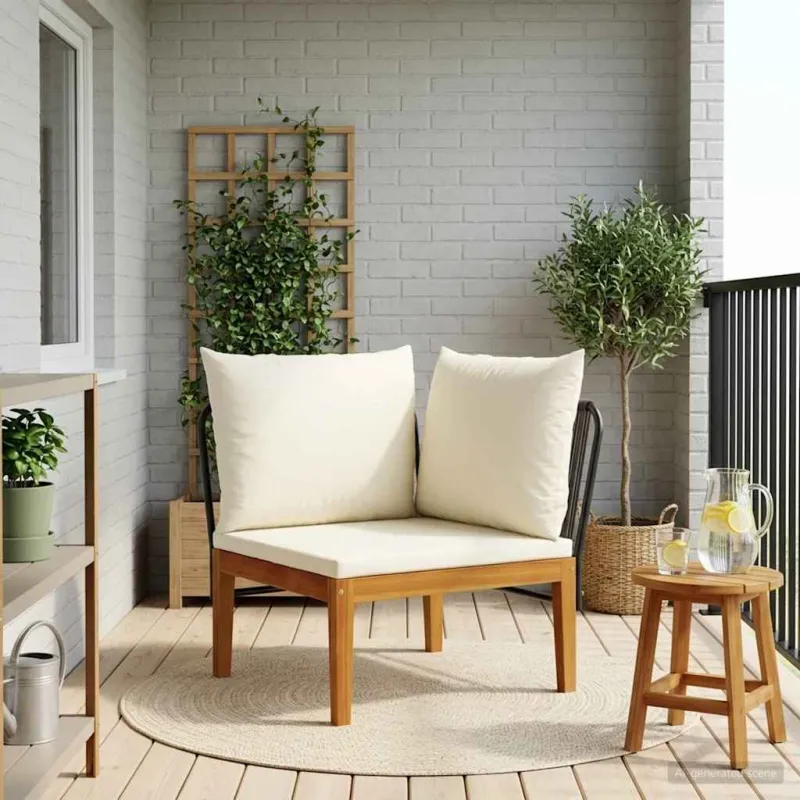 Sodo kampinė sofa su pagalvėlėmis Natūrali