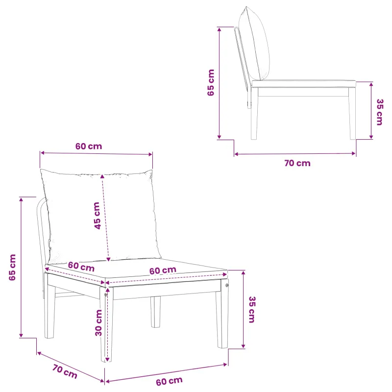Sodo vidurinė sofa su pagalvėlėmis Natūrali