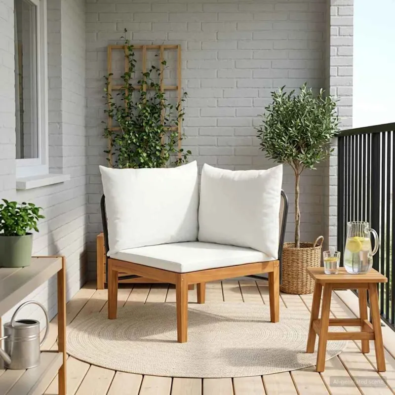 Sodo kampinė sofa su pagalvėlėmis Natūrali