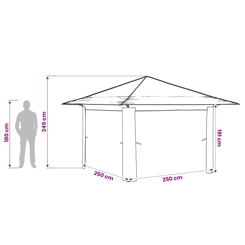 Paviljonas be šoninės sienos 3,3 x 3,3 m Kremo ir antracito