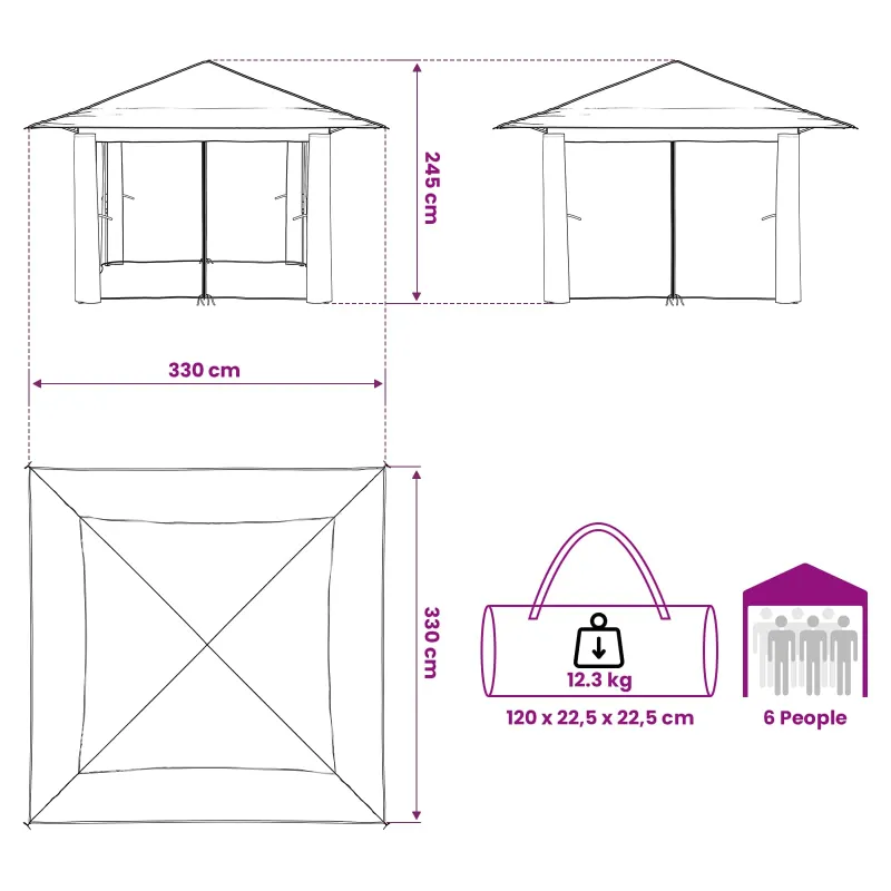 Paviljonas su 4 šoninėmis sienomis 3,3 x 3,3 m