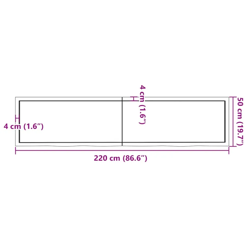 Vonios stalviršis, tamsiai rudas, 220x50x(2-4) cm, mediena