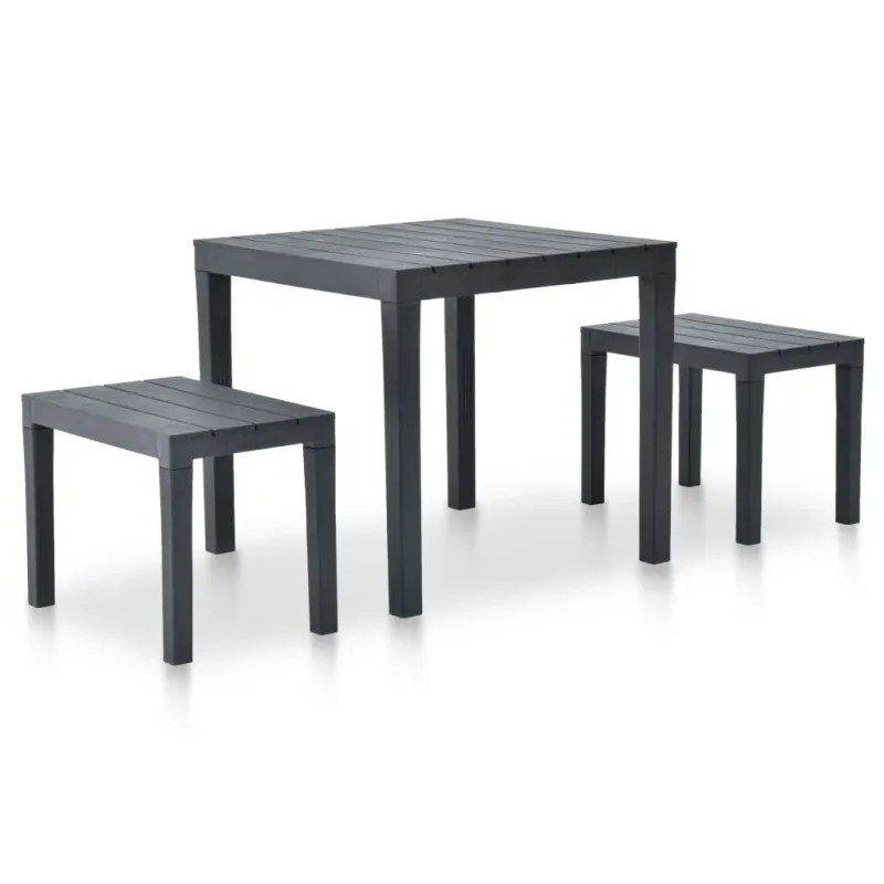 Sodo stalas su 2 suoliukais, antracito spalvos, plastikas