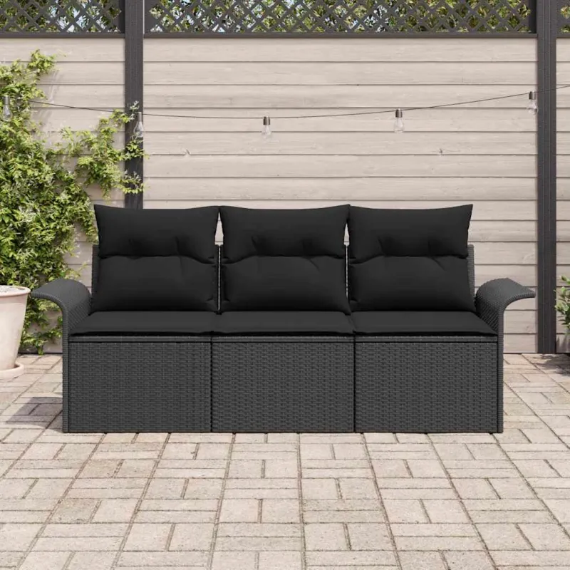 Sofos komplektas su pagalve 3 pcs Juoda poliratanas