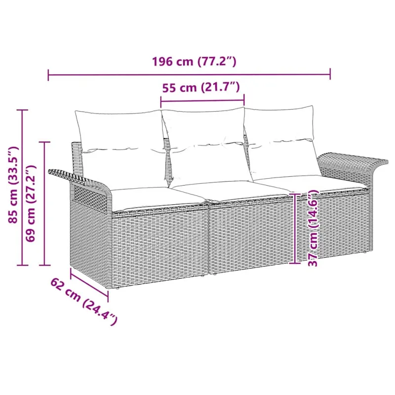 Sofos komplektas su pagalve 3 pcs Juoda poliratanas