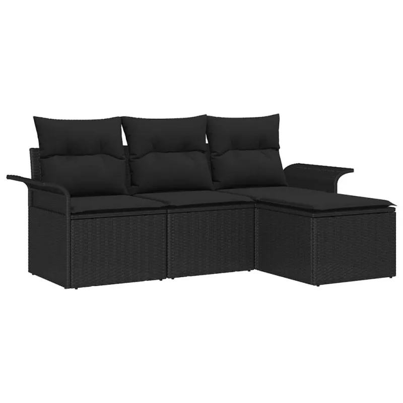 Sofos komplektas su pagalve 4 pcs Juoda poliratanas