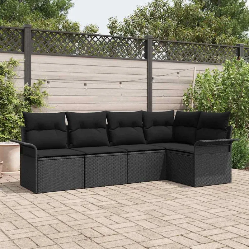 Sodo Sofų Rinkinys su pagalve 5 pcs Juoda poliratanas
