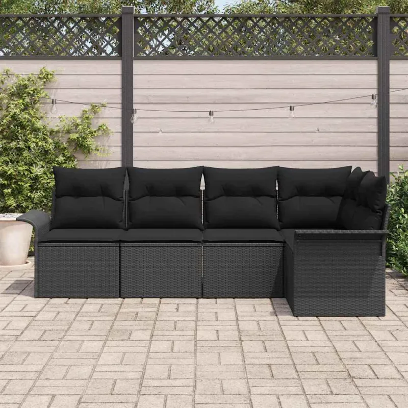 Sodo Sofų Rinkinys su pagalve 5 pcs Juoda poliratanas