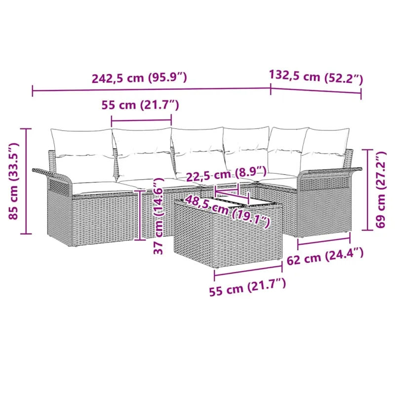 Sodo Sofų Rinkinys su pagalve 6 pcs poliratanas