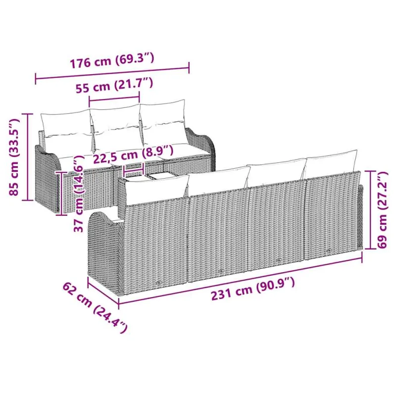 Sodo Sofų Rinkinys Juoda 55 x 55 x 37 cm poliratanas