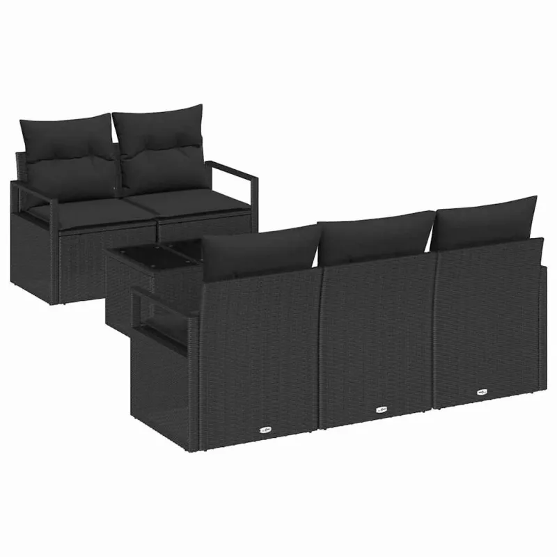 Sofos komplektas su pagalve 6 pcs Juoda poliratanas