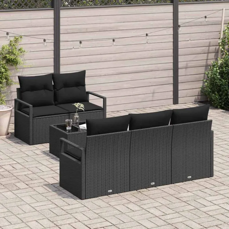 Sofos komplektas su pagalve 6 pcs Juoda poliratanas