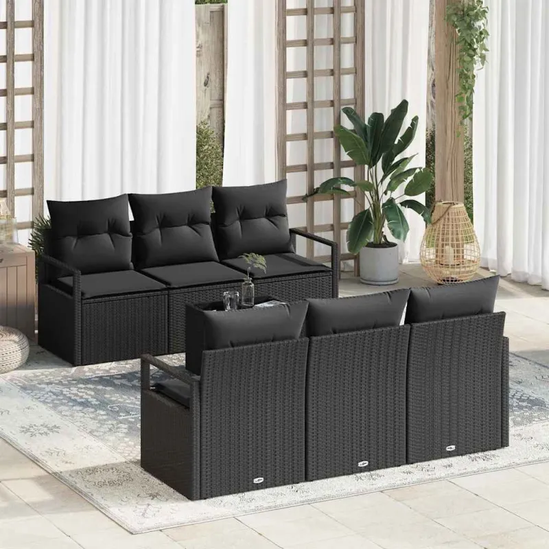 Sofos komplektas su pagalve 7 pcs Juoda poliratanas
