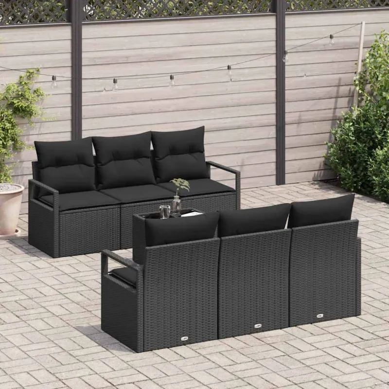 Sofos komplektas su pagalve 7 pcs Juoda poliratanas