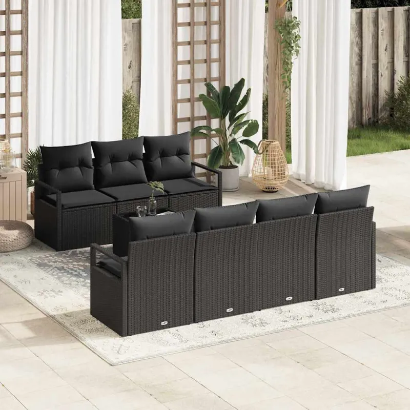 Sofos komplektas su pagalve 8 pcs Juoda poliratanas