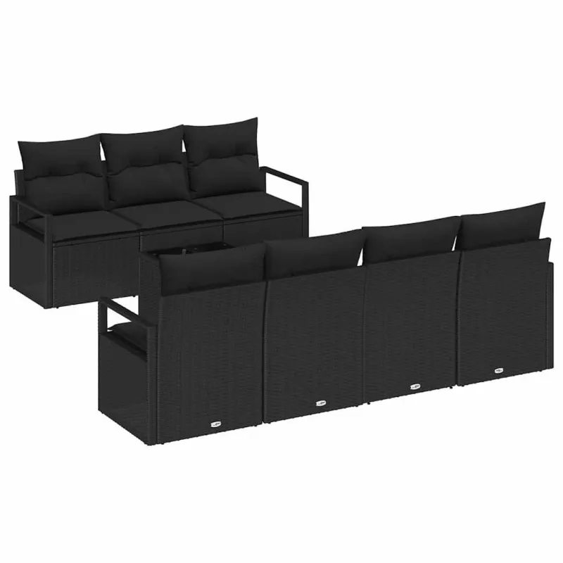 Sofos komplektas su pagalve 8 pcs Juoda poliratanas