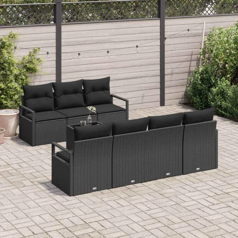 Sofos komplektas su pagalve 8 pcs Juoda poliratanas