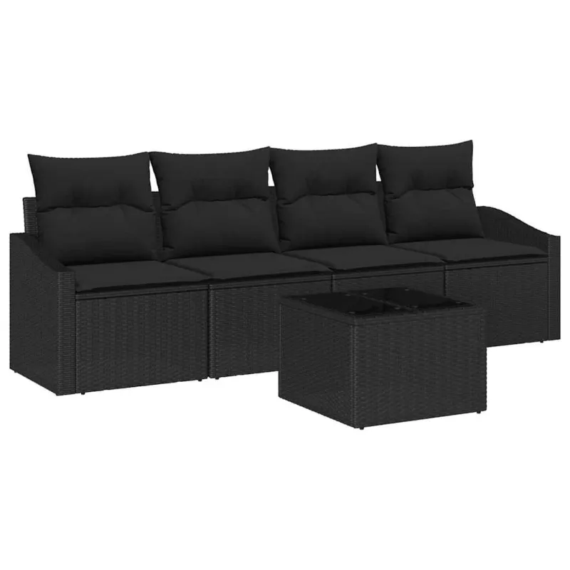 Sofos komplektas su pagalve su pagalve 5 pcs Juoda poliratanas
