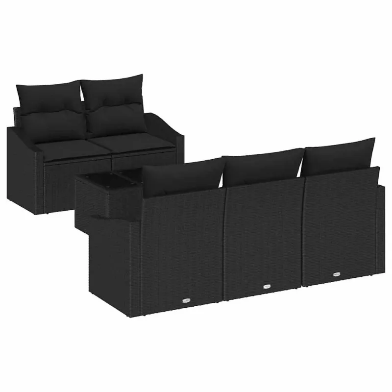 Sofos komplektas su pagalve su pagalve 6 pcs Juoda poliratanas