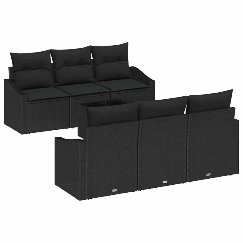 Sofos komplektas su pagalve su pagalve 7 pcs Juoda poliratanas