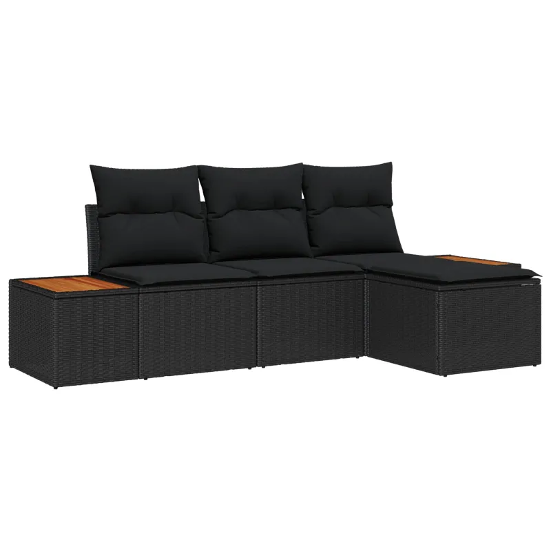 Sodo Sofų Rinkinys su pagalve 4 pcs Juoda poliratanas