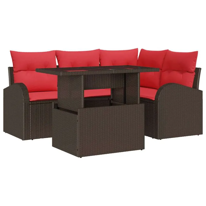Sodo Sofų Rinkinys su pagalve 5 pcs Ruda ir raudona poliratanas