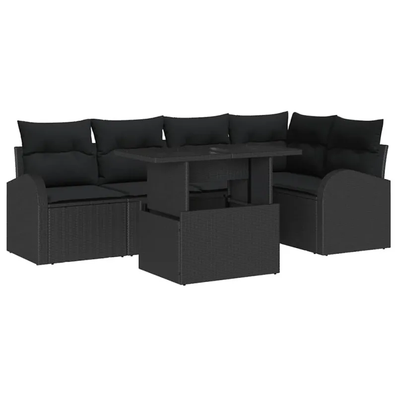 Sodo Sofų Rinkinys su pagalve 6 pcs Juoda poliratanas