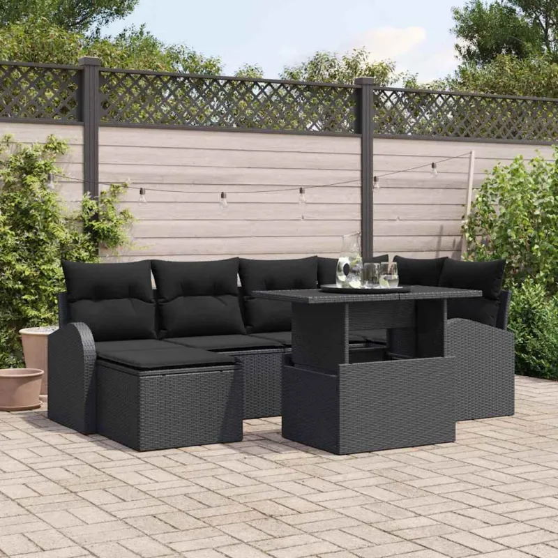 Sodo Sofų Rinkinys su pagalve 7 pcs Juoda