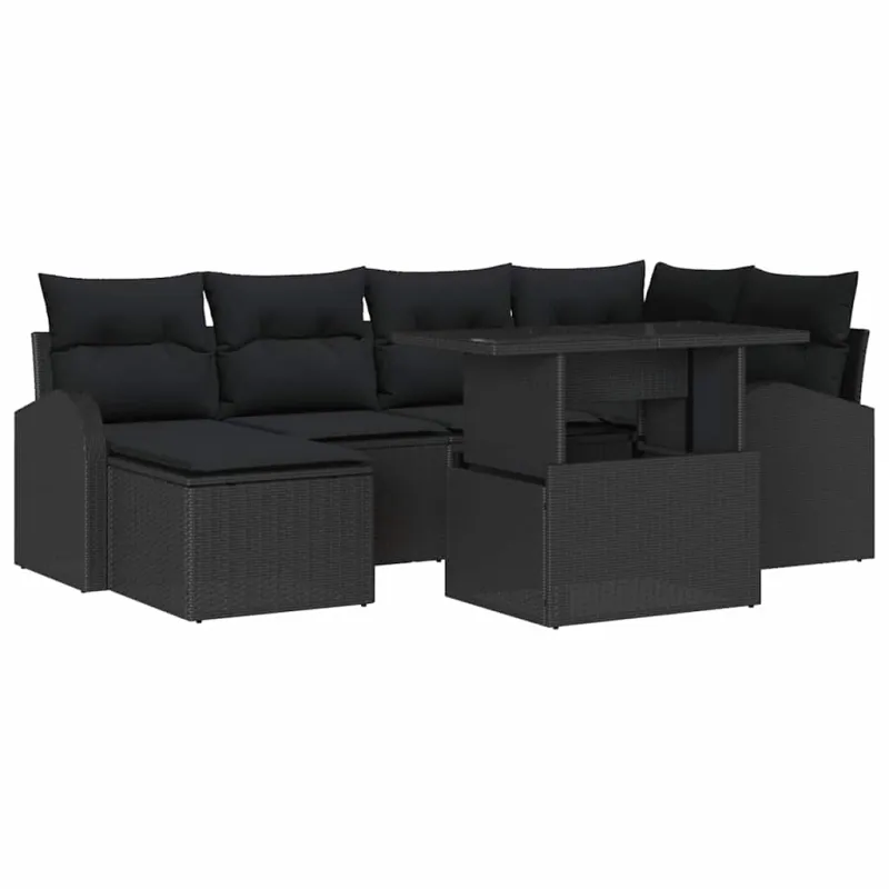 Sodo Sofų Rinkinys su pagalve 7 pcs Juoda