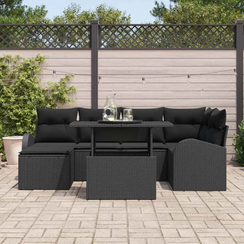Sodo Sofų Rinkinys su pagalve 7 pcs Juoda