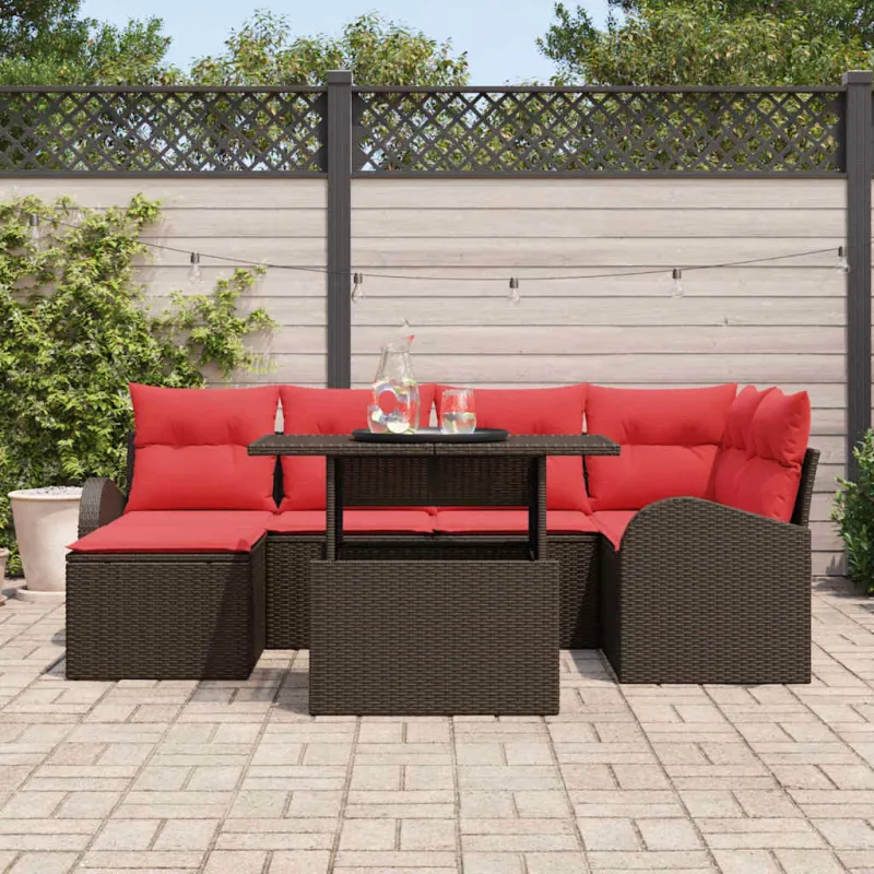 Sodo Sofų Rinkinys 7 pcs Ruda ir raudona poliratanas