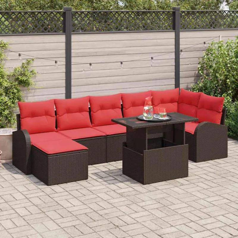 Sodo Sofų Rinkinys su pagalve 8 pcs Ruda ir raudona