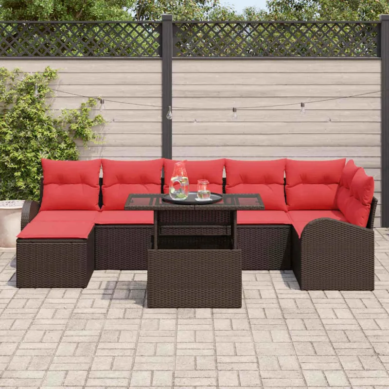 Sodo Sofų Rinkinys su pagalve 8 pcs Ruda ir raudona