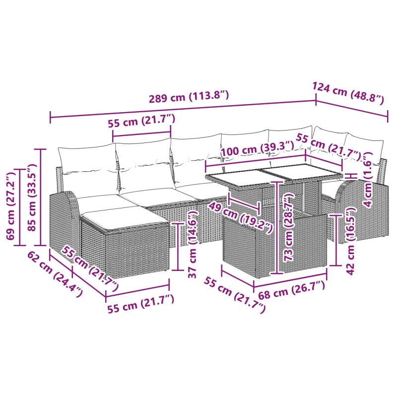 Sodo Sofų Rinkinys su pagalve 8 pcs Ruda ir raudona
