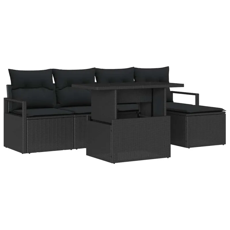 Sodo Sofų Rinkinys su pagalve 6 pcs Juoda poliratanas