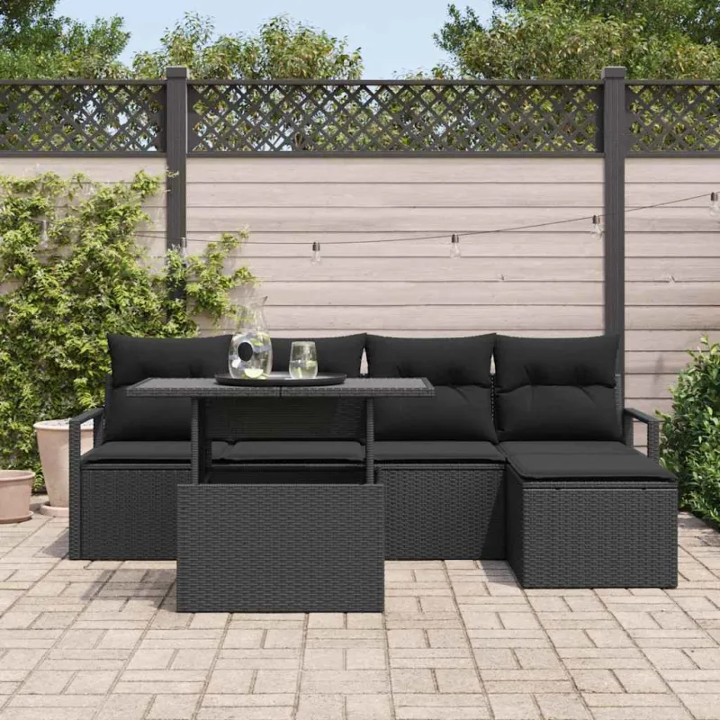 Sodo Sofų Rinkinys su pagalve 6 pcs Juoda poliratanas