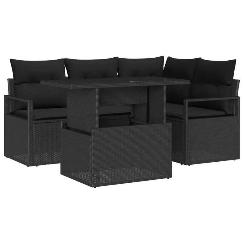 Sodo Sofų Rinkinys su pagalve 5 pcs Juoda poliratanas